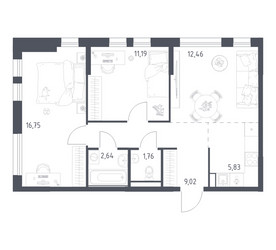 Планировка двухкомнатной(квартира) площадью 59.65 квадратных метров в ЖК “ЖК Остафьево”