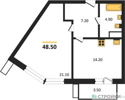 Планировка однокомнатной(квартира) площадью 48.5 квадратных метров в “Павлово 3”