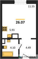 Планировка студии(квартира) площадью 26.07 квадратных метров в “ЖК Светлый мир Станция Л”
