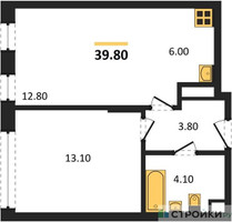 Планировка однокомнатной(квартира) площадью 39.8 квадратных метров в “ЖК Переделкино Ближнее”