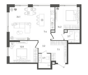 Планировка двухкомнатной(квартира) площадью 76.2 квадратных метров в ЖК “ЖК Pave (Пэйв)”