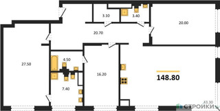 Планировка трехкомнатной(квартира) площадью 148.8 квадратных метров в “ЖК Vnukovo Country Club (Внуково Кантри Клаб)”