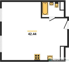 Планировка двухкомнатной(квартира) площадью 42.44 квадратных метров в “ЖК Октябрьская 98 (MirrorЗдание)”