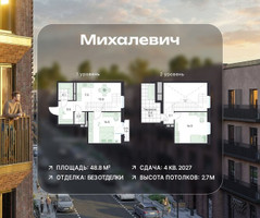 Планировка двухкомнатной(квартира) площадью 48.8 квадратных метров в “ЖК Михалевич”