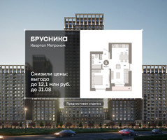 Планировка однокомнатной(квартира) площадью 43.1 квадратных метров в “ЖК Квартал Метроном”