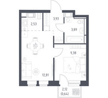 Планировка однокомнатной(квартира) площадью 33.18 квадратных метров в “ЖК Большое Путилково”