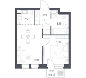 Планировка однокомнатной(квартира) площадью 33.18 квадратных метров в ЖК “ЖК Большое Путилково”