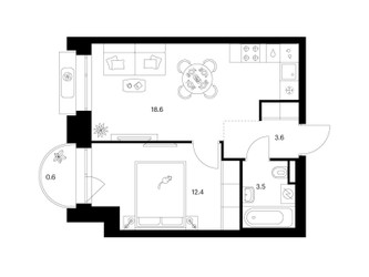 Планировка однокомнатной(квартира) площадью 38.7 квадратных метров в ЖК “ЖК Середневский лес”