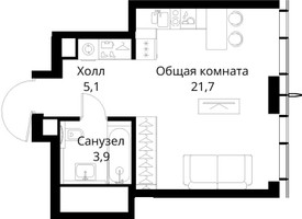 Планировка студии(квартира) площадью 30.7 квадратных метров в “ЖК Сити Бэй”