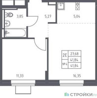 Планировка однокомнатной(квартира) площадью 41.84 квадратных метров в “ЖК Богдановский Лес”