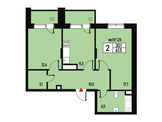 Планировка двухкомнатной(квартира) площадью 61 квадратных метров в ЖК “ЖК Борисоглебское”