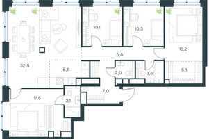 Планировка 4+ комнатной(квартира) площадью 116.8 квадратных метров в “ЖК Level Звенигородская”