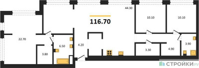 Планировка трехкомнатной(квартира) площадью 116.7 квадратных метров в ЖК “ЖК Дом А”