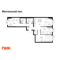 Планировка трехкомнатной(квартира) площадью 75.2 квадратных метров в “ЖК Митинский лес”