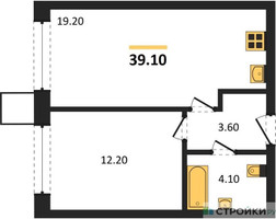 Планировка однокомнатной(квартира) площадью 39.1 квадратных метров в “Сити квартал Отрада”