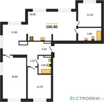 Планировка трехкомнатной(квартира) площадью 100.8 квадратных метров в “ЖК Первый квартал”