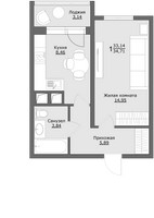 Планировка однокомнатной(квартира) площадью 34.7 квадратных метров в “ЖК Клевер”