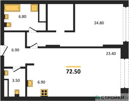Планировка однокомнатной(квартира) площадью 72.5 квадратных метров в “ЖК Ренессанс”