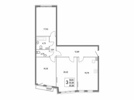 Планировка трехкомнатной(квартира) площадью 97.8 квадратных метров в “ЖК Эльйон”