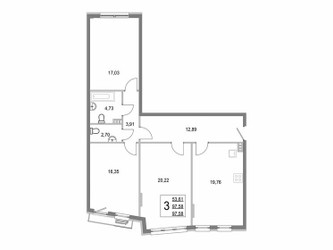 Планировка трехкомнатной(квартира) площадью 97.8 квадратных метров в ЖК “ЖК Эльйон”