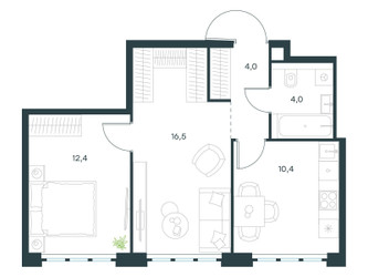 Планировка двухкомнатной(квартира) площадью 47.3 квадратных метров в ЖК “ЖК Левел Южнопортовая”