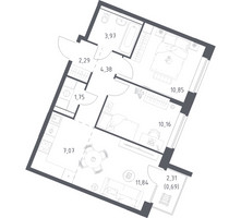 Планировка двухкомнатной(квартира) площадью 53 квадратных метров в “ЖК Квартал Западный”