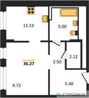 Планировка студии(квартира) площадью 36.27 квадратных метров в “ЖК Новое Внуково”