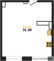 Планировка однокомнатной(апартаменты) площадью 31.3 квадратных метров в “ЖК Легендарный квартал на Ботаническом саду”