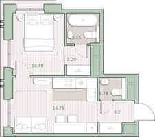 Планировка однокомнатной(квартира) площадью 35.6 квадратных метров в “ЖК Среда на Кутузовском”