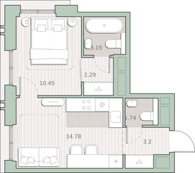 Планировка однокомнатной(квартира) площадью 35.6 квадратных метров в ЖК “ЖК Среда на Кутузовском”