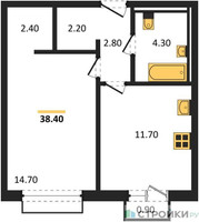 Планировка однокомнатной(апартаменты) площадью 38.4 квадратных метров в “ЖК Равновесие”
