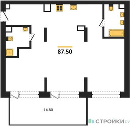 Планировка двухкомнатной(квартира) площадью 87.5 квадратных метров в ЖК “ЖК Первый квартал”