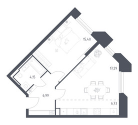 Планировка однокомнатной(апартаменты) площадью 50.56 квадратных метров в ЖК “ЖК Скай Спутник”