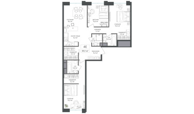 Планировка 4+ комнатной(квартира) площадью 89.1 квадратных метров в ЖК “ЖК Михалковский”