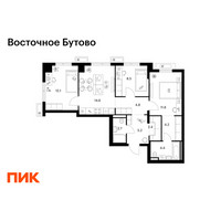 Планировка трехкомнатной(квартира) площадью 70.7 квадратных метров в “ЖК Восточное Бутово”