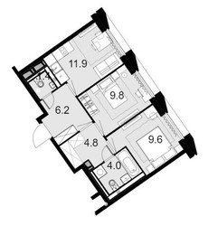 Планировка трехкомнатной(квартира) площадью 79.4 квадратных метров в ЖК “ЖК Новая Звезда (Газопровод)”