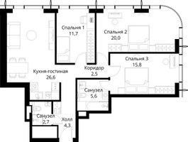 Планировка трехкомнатной(квартира) площадью 89.2 квадратных метров в “ЖК Сити Бэй”