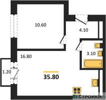 Планировка однокомнатной(квартира) площадью 35.8 квадратных метров в “ЖК Квартал Метроном”