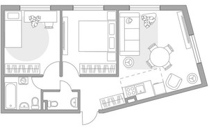 Планировка трехкомнатной(квартира) площадью 58.48 квадратных метров в “ЖК Аникеевский”