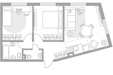 Планировка трехкомнатной(квартира) площадью 58.48 квадратных метров в ЖК “ЖК Аникеевский”
