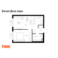 Планировка однокомнатной(квартира) площадью 38.6 квадратных метров в “ЖК Белая Дача парк”