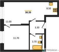 Планировка однокомнатной(апартаменты) площадью 38.2 квадратных метров в “ЖК Верейская 41”