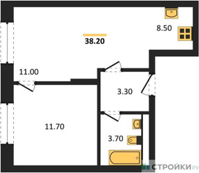 Планировка однокомнатной(апартаменты) площадью 38.2 квадратных метров в ЖК “ЖК Верейская 41”