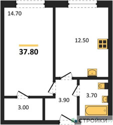Планировка однокомнатной(квартира) площадью 37.8 квадратных метров в ЖК “ЖК Новый Зеленоград”