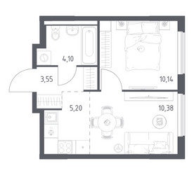 Планировка однокомнатной(квартира) площадью 33.37 квадратных метров в ЖК “ЖК Горки Парк”