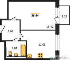 Планировка однокомнатной(квартира) площадью 35.64 квадратных метров в “ЖК Новое Видное”