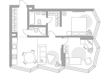 Планировка трехкомнатной(квартира) площадью 65.58 квадратных метров в ЖК “ЖК Мневники от Гранель”