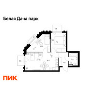 Планировка двухкомнатной(квартира) площадью 52 квадратных метров в “ЖК Белая Дача парк”