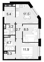 Планировка двухкомнатной(квартира) площадью 49.7 квадратных метров в “ЖК Новая Звезда (Газопровод)”