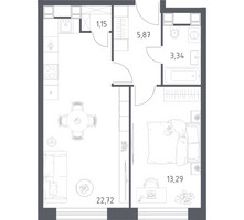Планировка однокомнатной(апартаменты) площадью 46.37 квадратных метров в “ЖК Пятницкое 58 (Перец)”